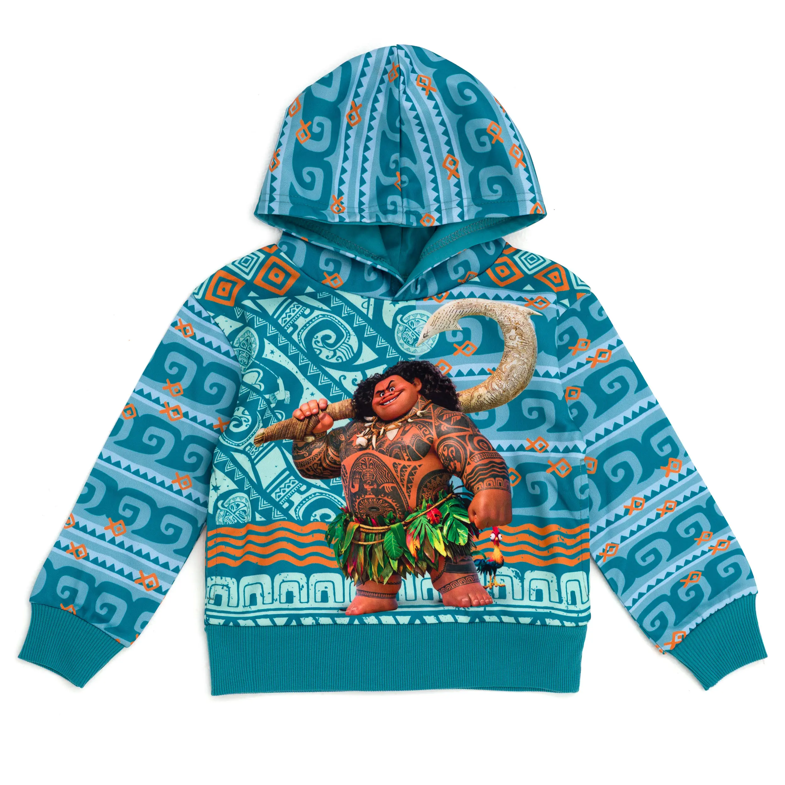 Disney Moana Maui Boys' Allover Print Graphic Pullover Hoodie Hei Hei Teal Toddler to Big Kid