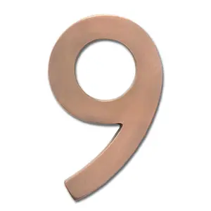 212 MAIN Solid Cast Brass 4-in Floating Mount Metallic House Number 9 - Antique Copper Handcrafted Wall Decor Sign (Model 3582AC)