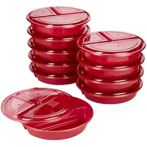 Meal Prep Containers Set Microwave & Dishwasher-Safe Round Food Organizers with Labeled Compartments BPA-Free Food Storage Set with Snap Shut Lids Portion Control, 10-Pieces, Red
