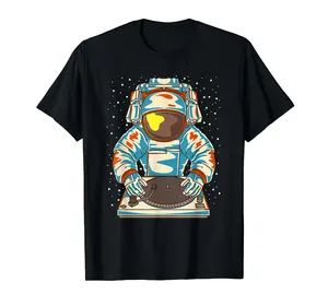 Space Dj Shirt Cosmic Astronaut Disc Jockey Turntable Techno 0 T-Shirt S-3XL Casual Classic Cotton Fabric