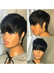 Women's Casual Voluminous Classic Black Short Pixie Cut Wigs Synthetic WigA Fashionable and Trendy Wig for Women with Bangs, No Fringe DetailingSuitable for Year-Round WearIdeal for Everyone to Wear in Daily Life and Any OccasionHalloween Cosplay Wig