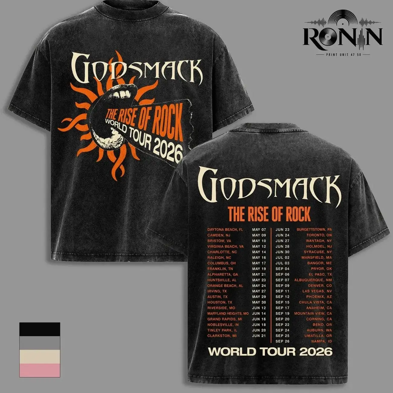 Godsmack The Rise of Rock World Tour 2026 Vintage Washed T Shirt, Double Sided Rock Band Concert Tee, Heavyweight Cotton Oversized Graphic Shirt, Unisex Music Fan Gift R3W