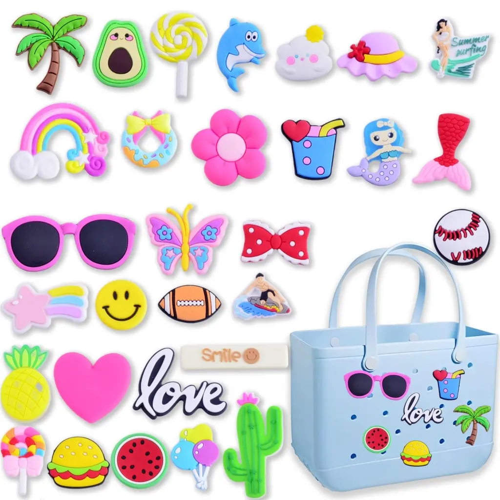 Charms for Beach Bag Accessories Beach Baseball Charms 30pack Random Color Cute PVC Rubber Beach Bag Charms Decoration,Bag Charms for Handbags Tote bags Girls Women Beach Charms