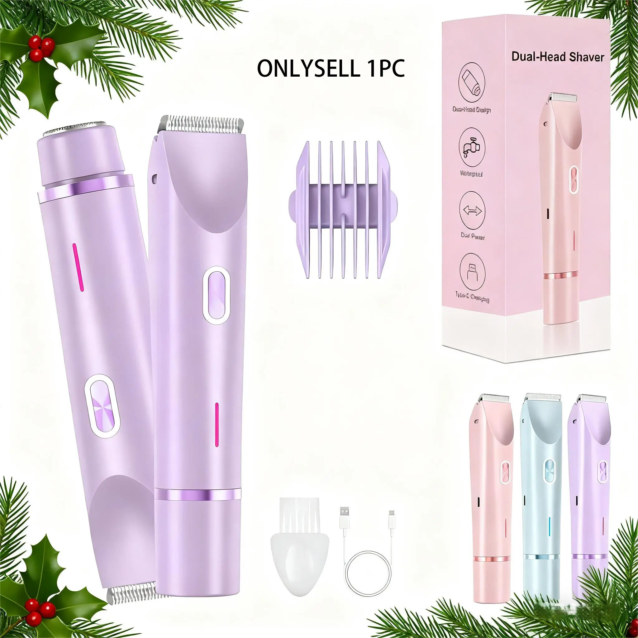 2-in-1 Dual-Head Electric Shaver and Waterproof Bikini Trimmer, Unisex Hair Removal Trimmer for Face, Arms, Underarms and Body, Rechargeable Body Trimmer, Compact Portable Shaver, Christmas Gift, Travel Trimmer
