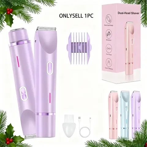 2-in-1 Dual-Head Electric Shaver and Waterproof Bikini Trimmer, Unisex Hair Removal Trimmer for Face, Arms, Underarms and Body, Body Hair Trimming, Rechargeable Body Trimmer, Compact Portable Shaver, Christmas Gift, Travel Trimmer