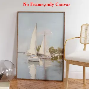 1 PC, wall art, vintage poster, light blue sailboat art print, sea cruise ship canvas painting, unique and creative wall aesthetic decoration, perfect decoration for living room and bedroom, frameless