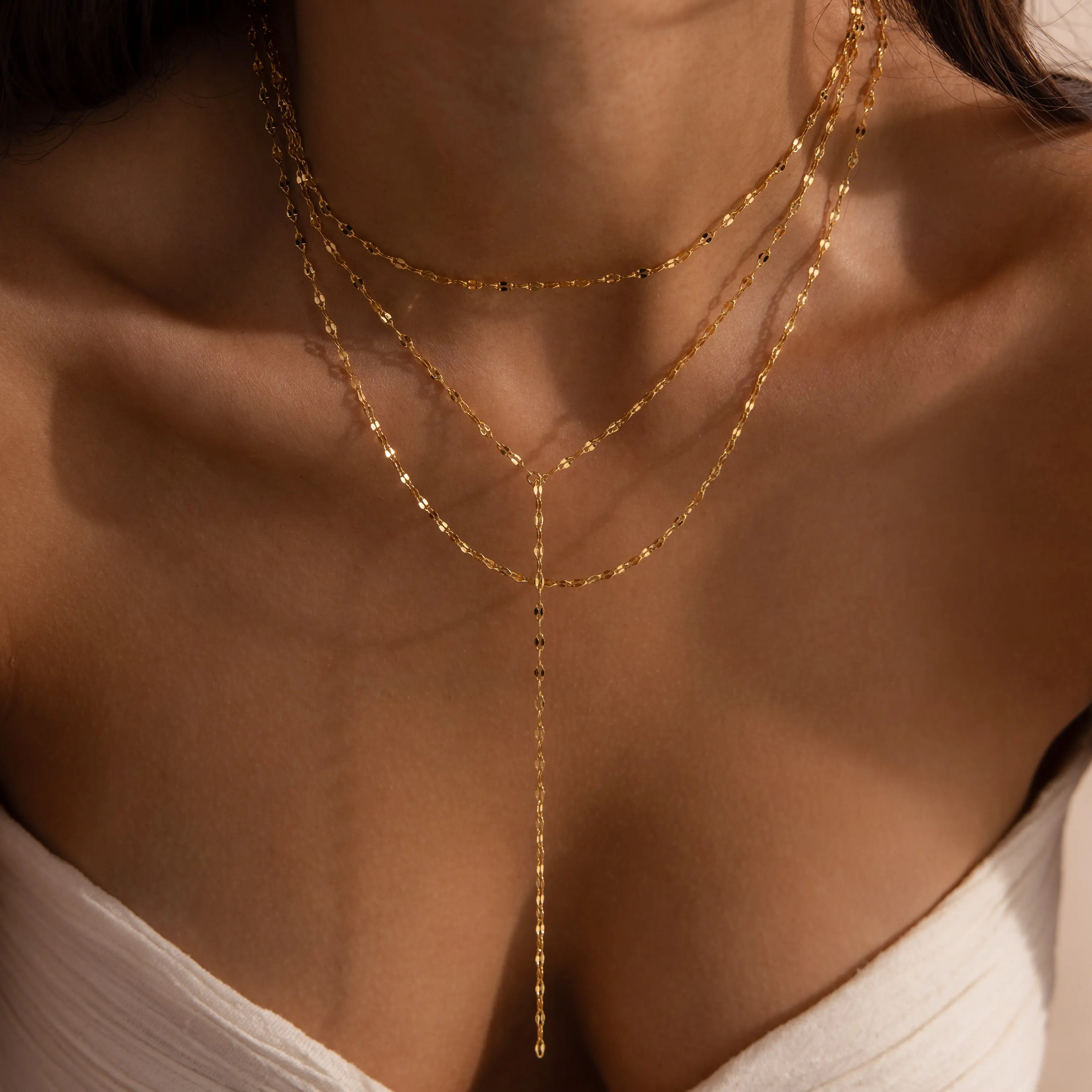 Sparkling Layered Lariat Necklace by Caitlyn Minimalist - Dainty Mirror Chain Y Necklace - Wedding Jewelry - Bridal Shower Gift