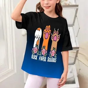 Rock Paper Scissors Hand Game Meme Animal Paw Flower Cat Boys Girls Kids T-Shirt