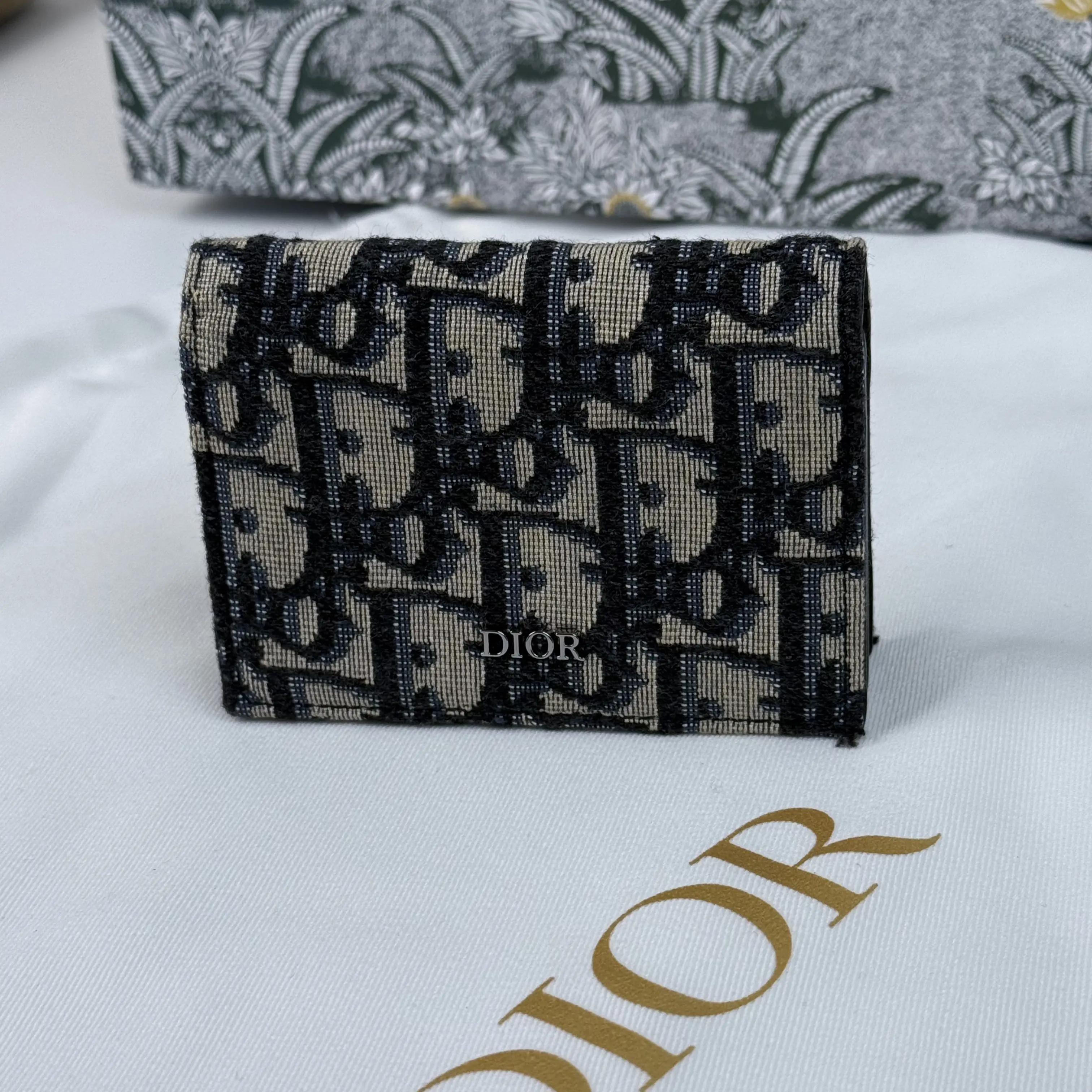 Pre-owned Dior Saddle Oblique Jacquard Compact Wallet