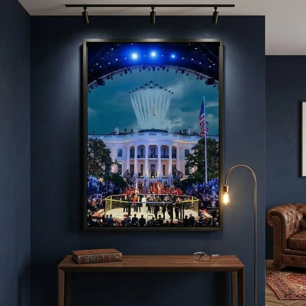 Patriotic Canvas Wall Art - White House Rally, Boxing Ring, Air Force Flyover, American Flag Design - Artwork for Living Room, Man Cave Home Decor