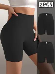 🔥 2 Pack Black High Waist Anti Chafing Shorts With Pockets, High Stretch Skin-Friendly Breathable Fabric, Tummy Control Butt Lifting No Roll Down No Pinching, No Show Slip Shorts For Under Dresses Daily Wear
