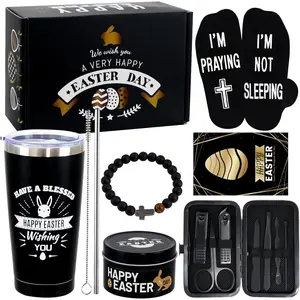 Easter Christian Gifts for Teen Boys, Men, Easter's Basket Stuffers for Teenage Boys Adult, Happy Easter Gift Basket with, Socks, Religious Bracelet, Nail Clippers Kit, Candle