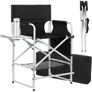 Tall Makeup Chair 41'', Director Chair 600 lbs Foldable Portable, Makeup Chair for Makeup Artist with Table, Cup Holder, Storage Bag & Footrest