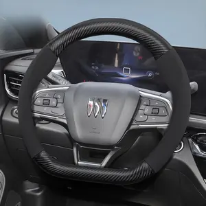 Suitable for Buick carbon fiber texture leather suede steering wheel cover accessories, ultra-thin, non-slip, breathable protective cover, for Encore, GX, Envista, Envision, Enclave, LaCrosse, etc. Available in black, mocha, red and brown Automotive