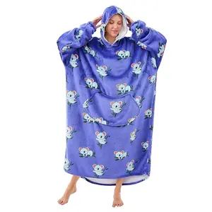Oversized Wearable Blankets Soft Warm Thick Sweatshirt for Women and Men, Sherpa Lining Extra Long Winter Homewear, Giant Pocket, Hooded Loungewear Ideal as Gifts for Home Relaxing