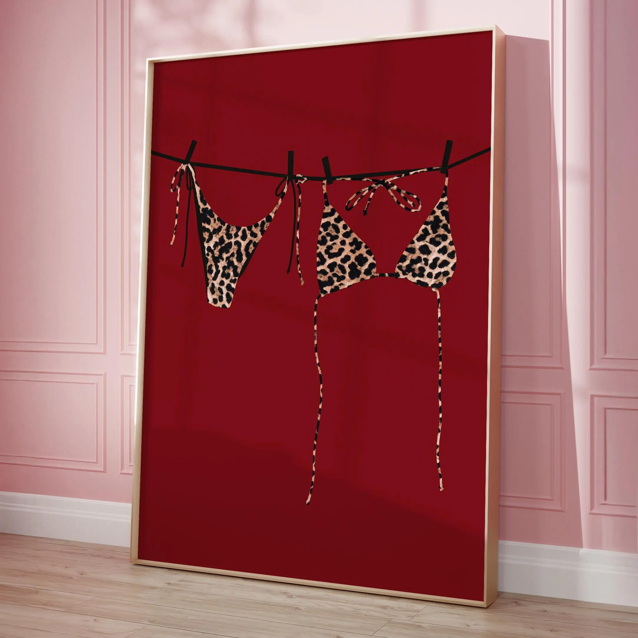 Cherry Red Leopard Wall Art Bikini Print Apartment Decor Funky Wall Art Retro Poster Dorm Prints Aesthetic Wall Art Trending Home Decor