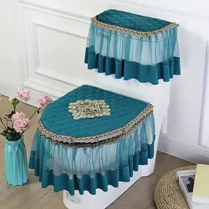Toilet Three-piece Set Large Caliber Universal Toilet Mat Lace Edge Fabric Toilet Cover Four Seasons Universal Zipper Length Within 45 Centimeters