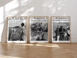 Set of 3 Newspaper News ,Trendy Newspaper Poster,Aesthetic Black and White Art Poster, y2k posters aesthetic, New york News