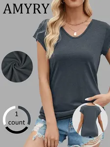 Women's Plain V Neck Tee, Casual Short Sleeve T-Shirt for Daily Wear, Ladies Clothes for All Seasons, Top
