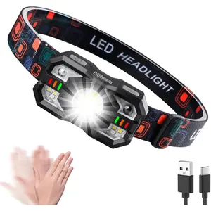 Headlamp Rechargeable, 1200 Lumen Super Bright LED Headlight Motion Sensor, 10 Mode Waterproof Lightweight Headlamp Flashlight with Red Light, for Hiking Running Fishing Cycling Camping