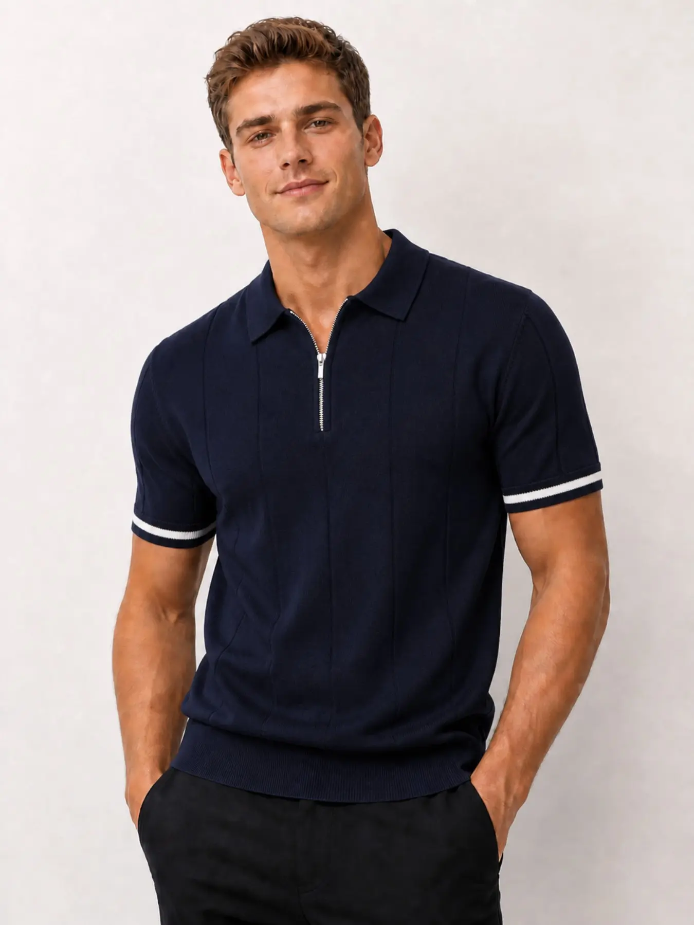 Men's Old Money Polo Shirt, Classic Polo Shirt, Business Social Golf Plain Color Knit Polo, Short Sleeve Fitted Casual Top, Ideal for Professional Settings, Menswear