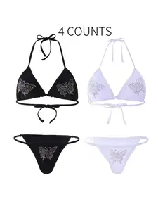 Women's Butterfly Pattern Bikini Set, Casual Swim Top & Swim Bottom, Ladies Swimsuit for Beach Holiday Vacation