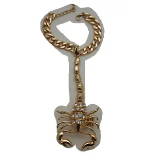 Women Fashion Jewelry Gold Metal Hand Chain Wrist Bracelet Long Bling Scorpion Ring Connected Slave