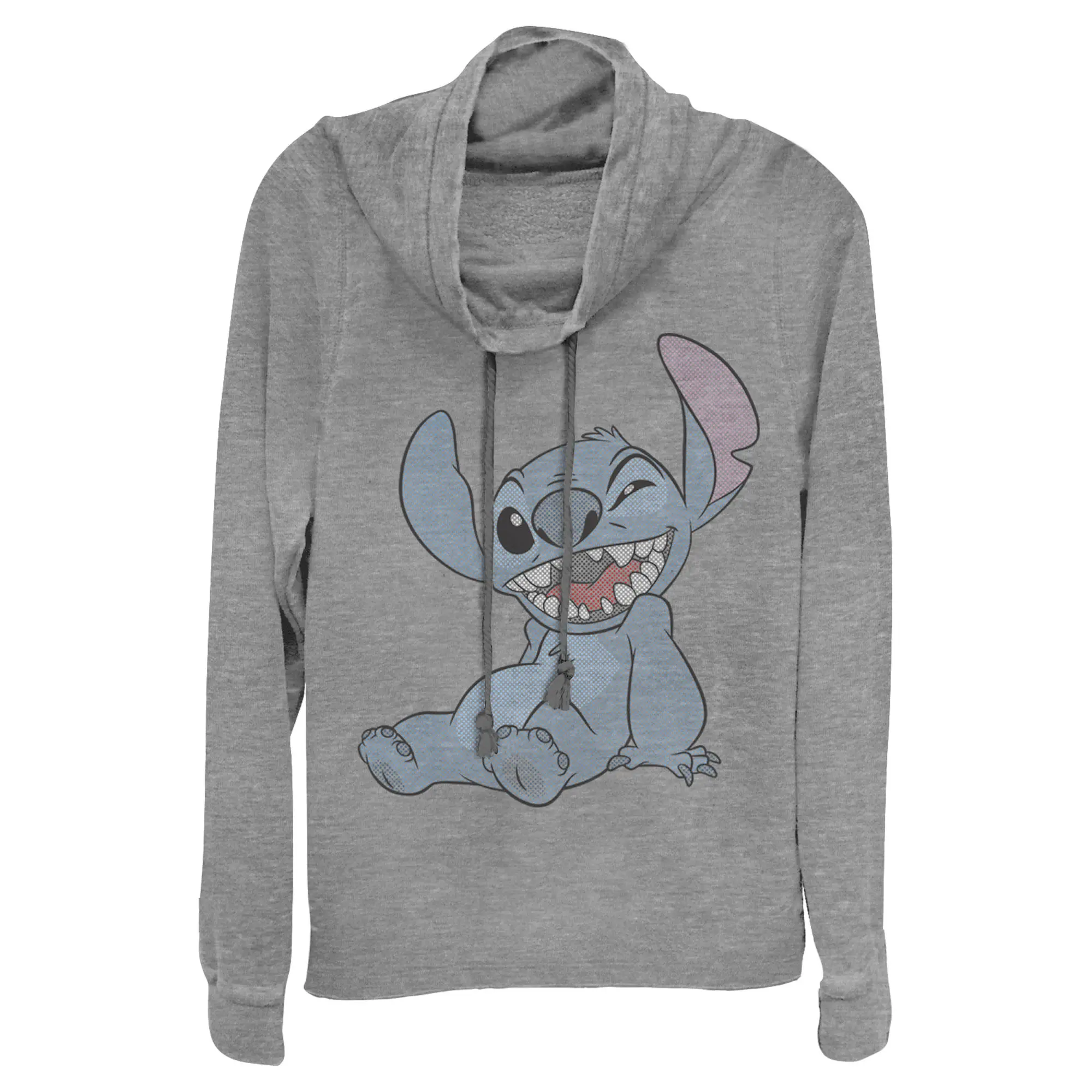 Junior's Women Lilo & Stitch Halftone Smile Cowl Neck Sweatshirt