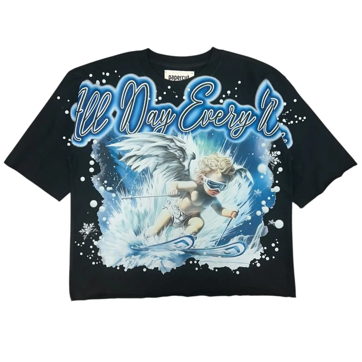 PAPERCUT | ALL DAY EVERY DAY ANGEL GRAPHIC CROPPED TEE - BLACK