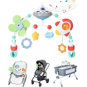 Stroller Arch Toy for Baby, Musical Carseat Toys Hanging with Teething, Baby Mobile for Crib Bassinet Car Seat and Bouncer, Car Seat Activity Toy for Babies 0-12 Months