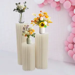 3-Piece Honeycomb Cardboard Flower Stand Set with PVC Tops, 66 lbs Load Capacity DIY Display Pedestals for Wedding Aisle Centerpieces, Party Birthday Decoration (23.6", 31.5", 39.4" Tall)