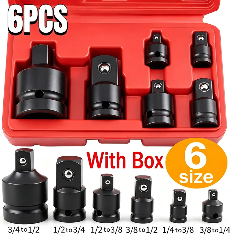 2026 Upgraded  6 Piece Impact Socket Adapter Set, Standard SAE, 1/4, 3/8, 1/2" Cr-V Steel Impact Driver & Wrench Conversion Kit Socket Reducer, Locking Socket Adapter Set