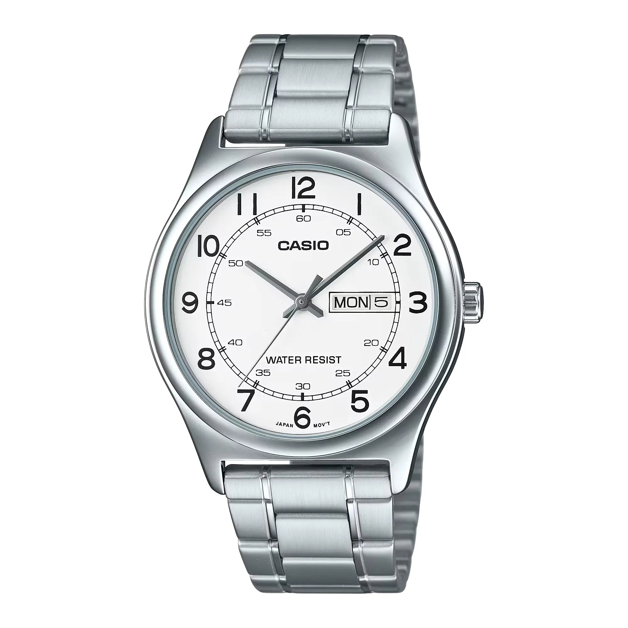 Casio Men’s White Dial Day Date Analog Watch with Stainless Steel Bracelet - MTP-V006D-7B2UDF