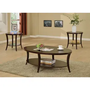Perth 3-Piece Espresso Oval Coffee Table with End Tables Set