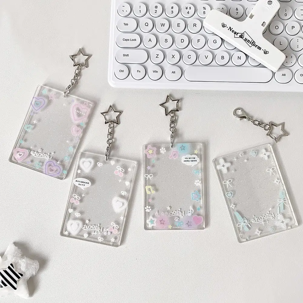 Cute Pattern Acrylic Card Holder, 1 Count Portable Clear ID Card Holder, Student Card Case, Identification Badges & Supplies