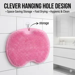 NO MORE Bending in the Shower!  Exfoliating Foot Scrubber & Massager Mat - Perfect for Deep Cleaning (Pink & Blue)