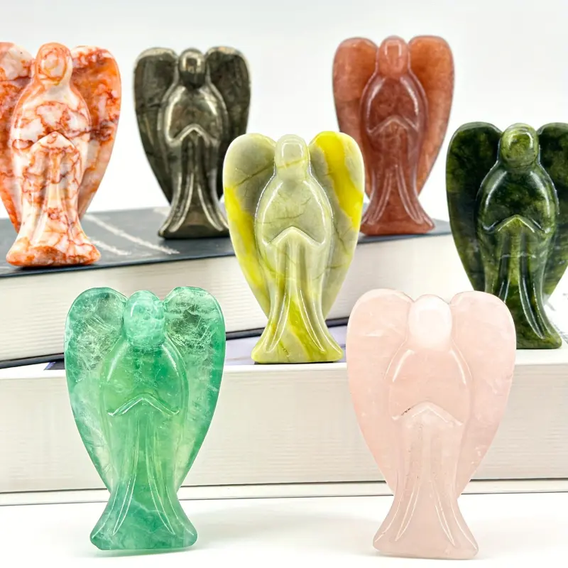 1pc Hand-Carved Natural Crystal Angel Figurine - Crystal Carvings Home Ornament, Classic Style Multi-Colored Quartz Statue, Ideal for Christmas, Thanksgiving Home Decor
