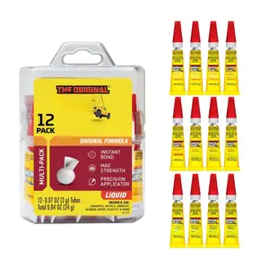 Liquid, 2 Gram Tubes, 12-Pack, Clear,  Bonding,  Dry, Cyanoacrylate Adhesive, Precision Tip for , Metal, Plastic, Crafts, Ceramic, and  Repairs