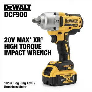 DEWALT 20V/18V XR Brushless Cordless Impact Wrench, Max 900Nm High Torque 1/2" Drive Impact Gun, Heavy Duty for Semi-Truck Tire Removal, Auto Repair, Farm Machinery, Construction & Industrial Bolt Maintenance