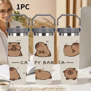 1pc 30oz Stainless Steel Handheld Cup, Cute Cartoon Capybara Design, Perfect Gift for Animal Lovers, Birthday, Holiday, Family Gifts