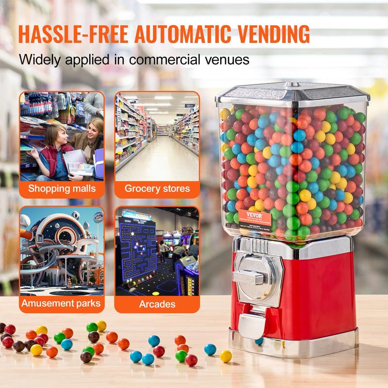 VEVOR Gumball Machine for Kids, TikTokShopBlackFriday, 17"H Home Candy Vending Machine, PC Gumball Dispenser, Bubble Gum Machine for Game Stores, Coin Operated Gumball Bank for Toy Capsules Bouncy Balls Candy, Red