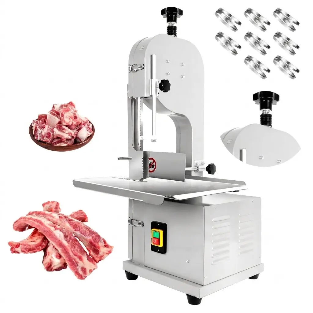 1500W Commercial Meat Band Saw & Bone Saw Machine, Heavy Duty Stainless Steel Meat Cutting Machine with 19.3" x 15.3" Table & 8 Blades for Frozen Meat, Beef, Pork & Butcher Shops