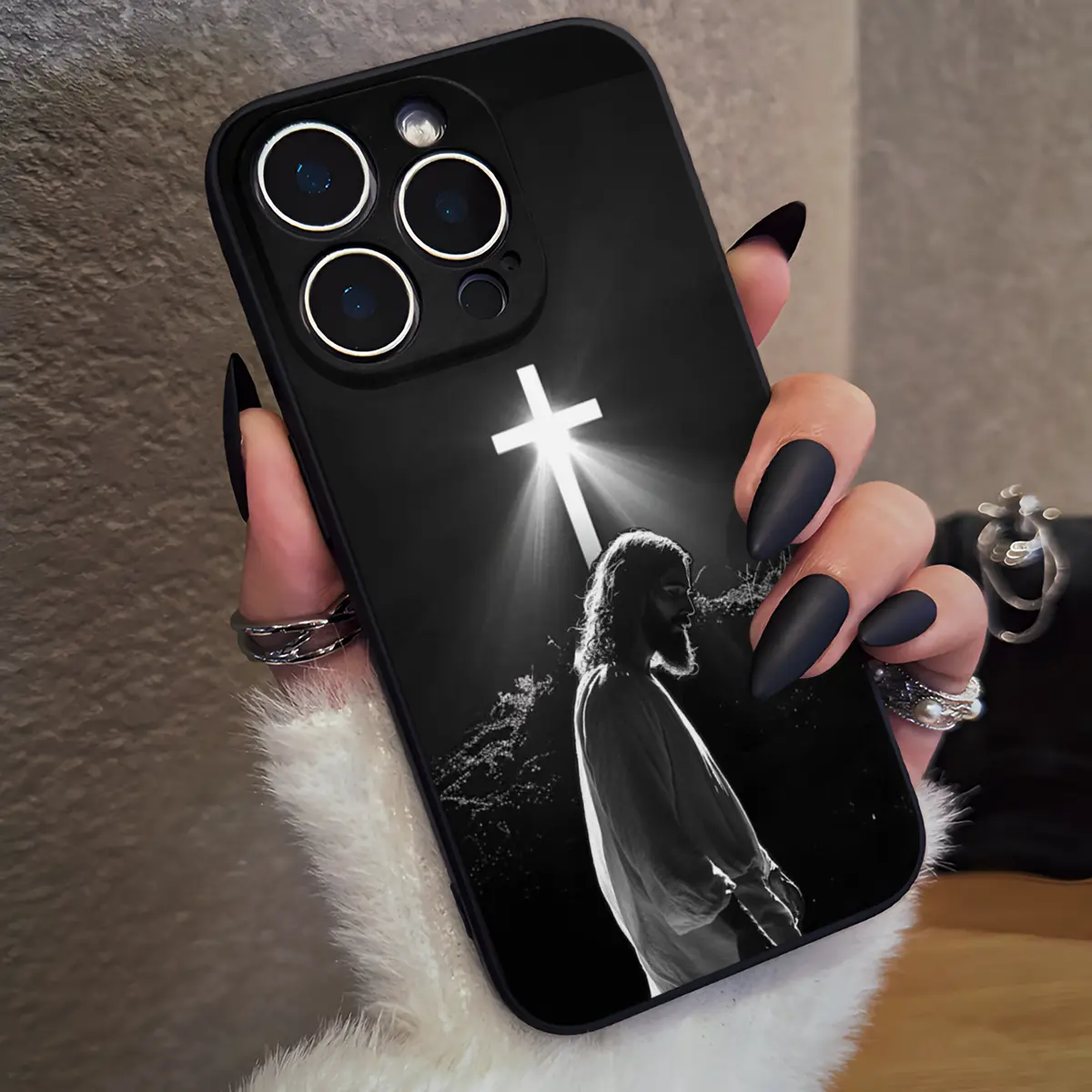 Christian Aesthetics Cross Jesus Pattern Smartphone Casing, Soft Silicone Handheld Device Cover, Full Protection Shockproof Case for iPhone 16 Pro-11, XS Max, Plus