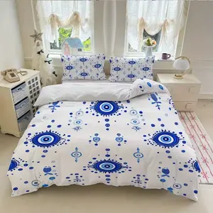 3-Piece Blue Evil Eye Print Duvet Cover Set, Soft Breathable Polyester Fabric, Decorative Duvet Cover, All-Season Use, Bedroom Bedding Decor