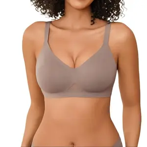 V Neck Seamless Sport Bras for Women with Soft Support Full Coverage No Underwire Tshirt Bralettes
