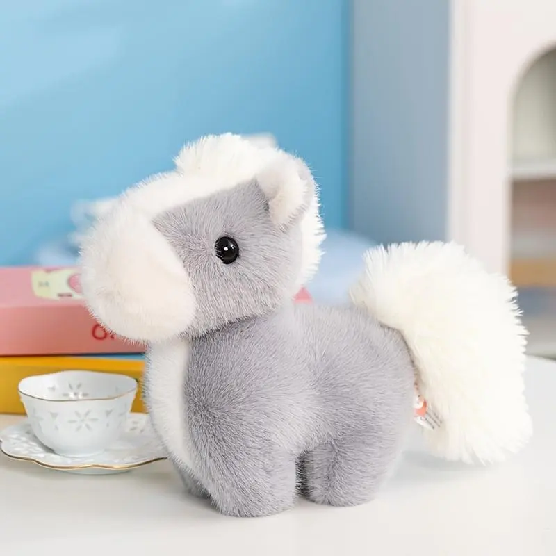 28cm/11 inches Soft Polyester Stuffed Horse Plush Toy - Cute Grey & White Big-Eyed Design, Ideal for Christmas Gifts, Home Decor & Special Occasions