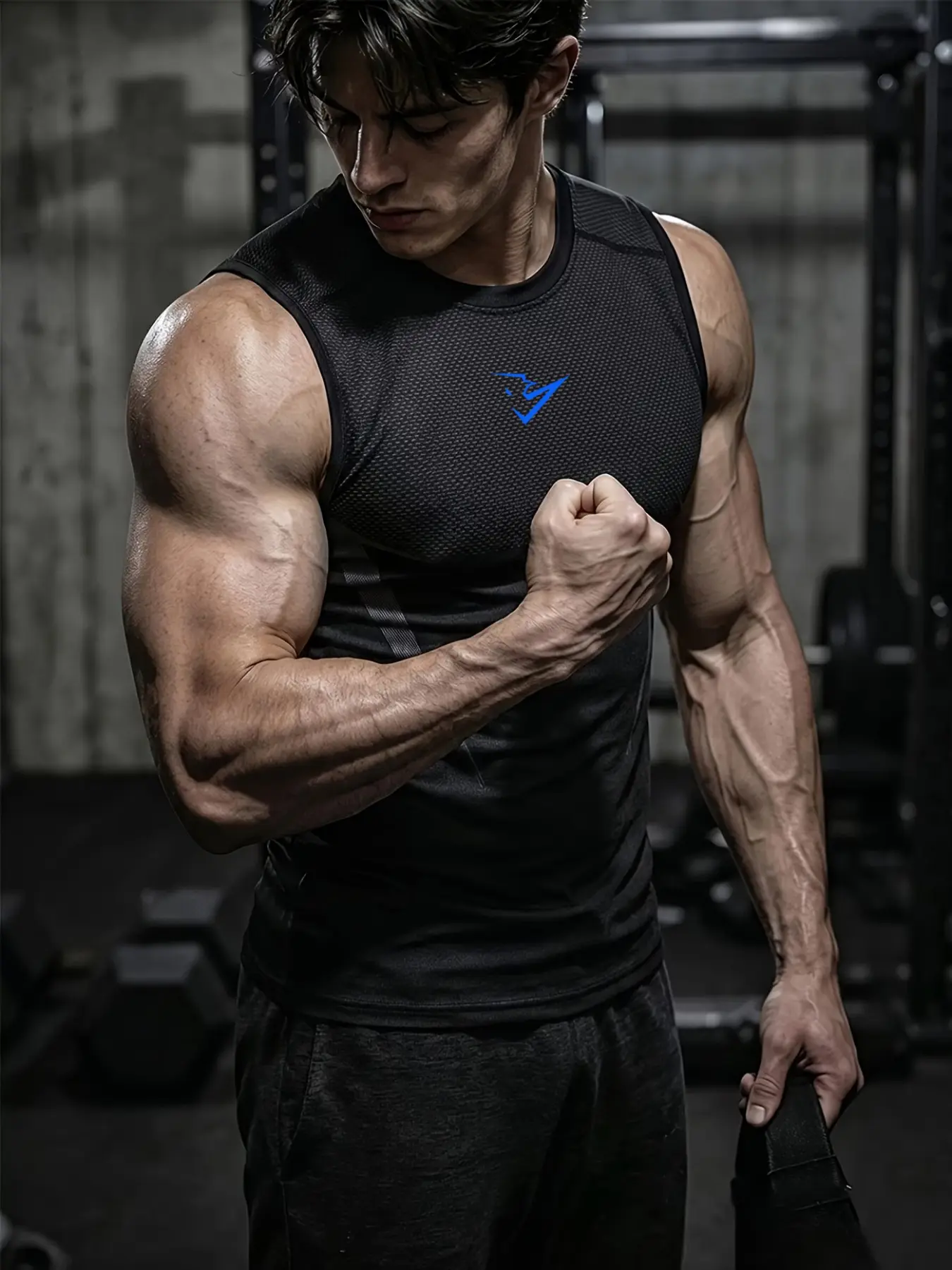 Men's Fitness Top, Athletic Tops, Athletic Style Activewear, Casual Running Quick-Dry Breathable Tight Fit Short Sleeve T-Shirt, Tight Sports Vest, Gym Training, Night Run, Daily Wear, Comfortable, Running Tank