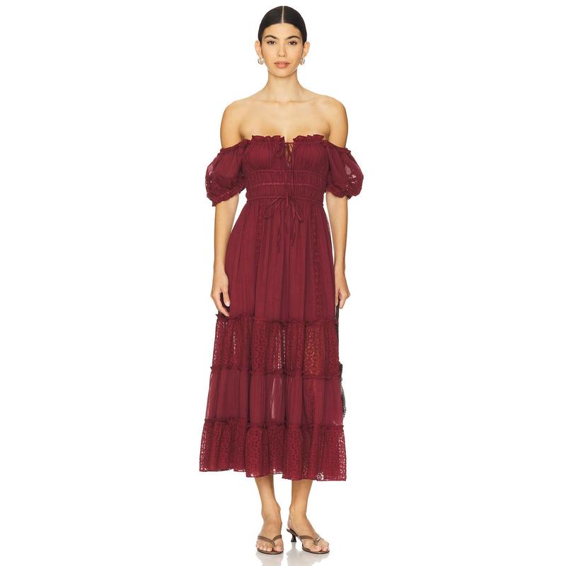 Free People Falling Sun Midi Dress in Syrah