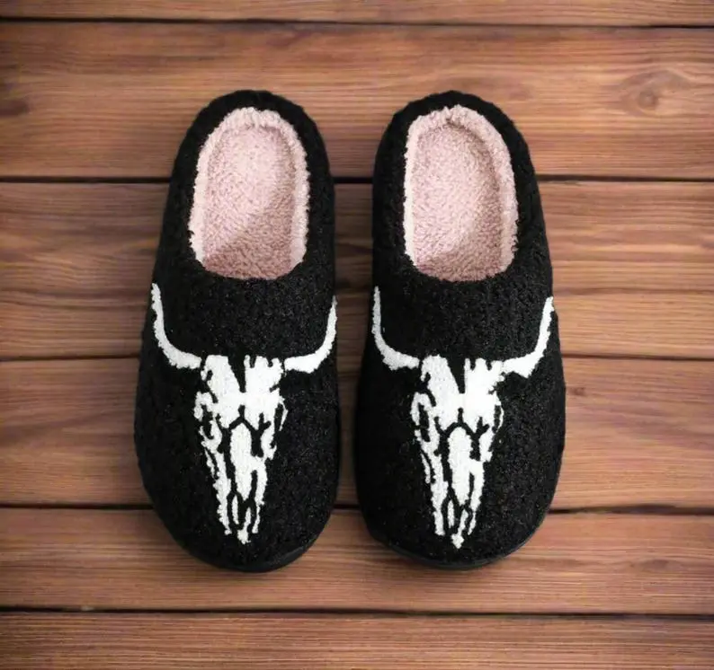 Longhorn Slippers, Cow Skull | Cowgirl Slippers, Steerhead, Bullhead, Western Slippers, Gift for Her
