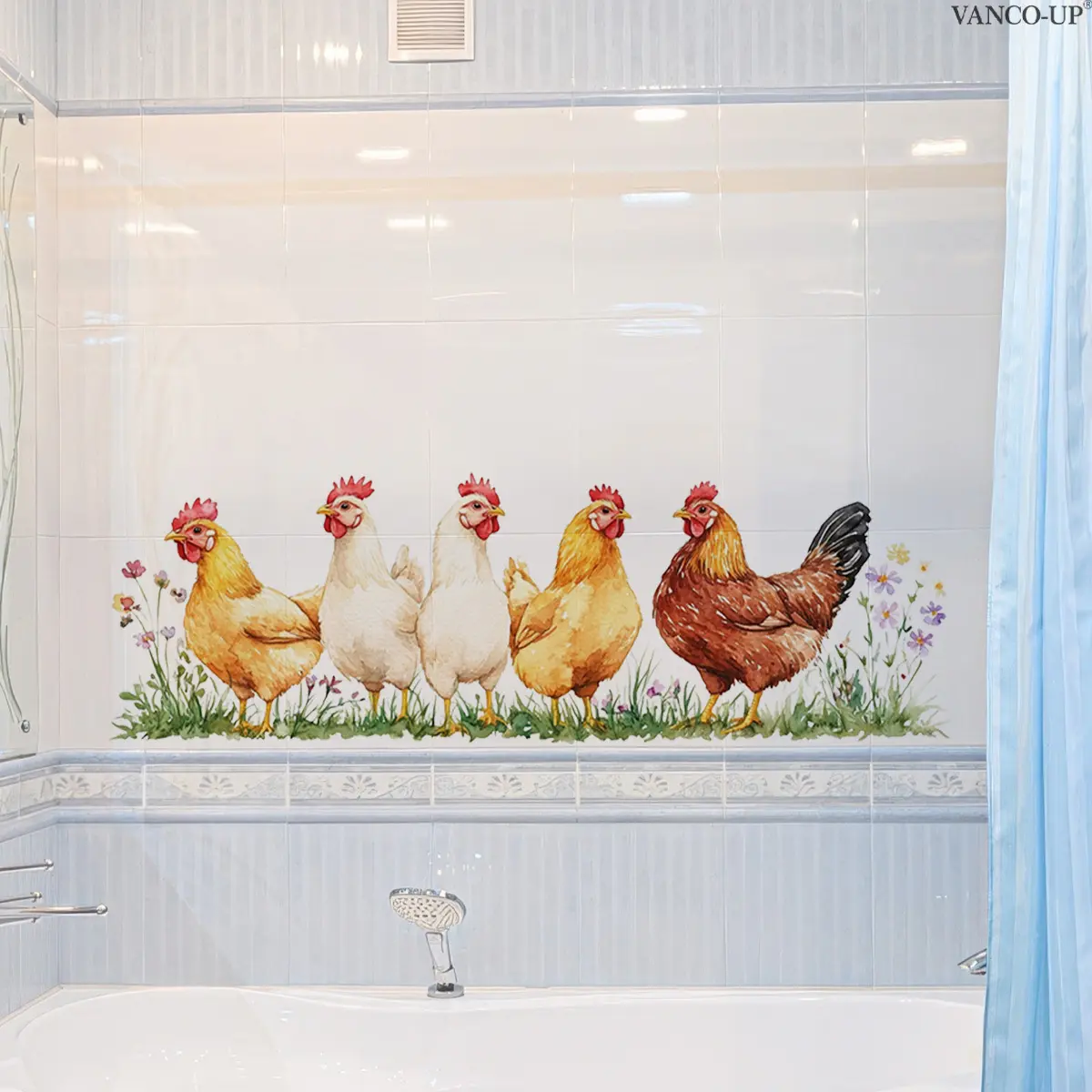 Rooster Flowers Spring Summer Wall Stickers 30×90cm Self-Adhesive Decor for Living Room Bedroom